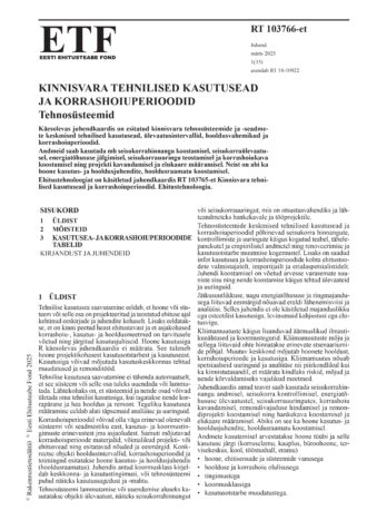 RT 103766-et Kinnisvara tehnilised kasutusead ja korrashoiuperioodid. Tehnosüsteemid